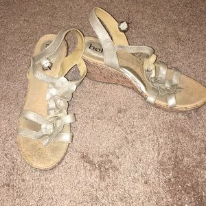 tan flower wedges